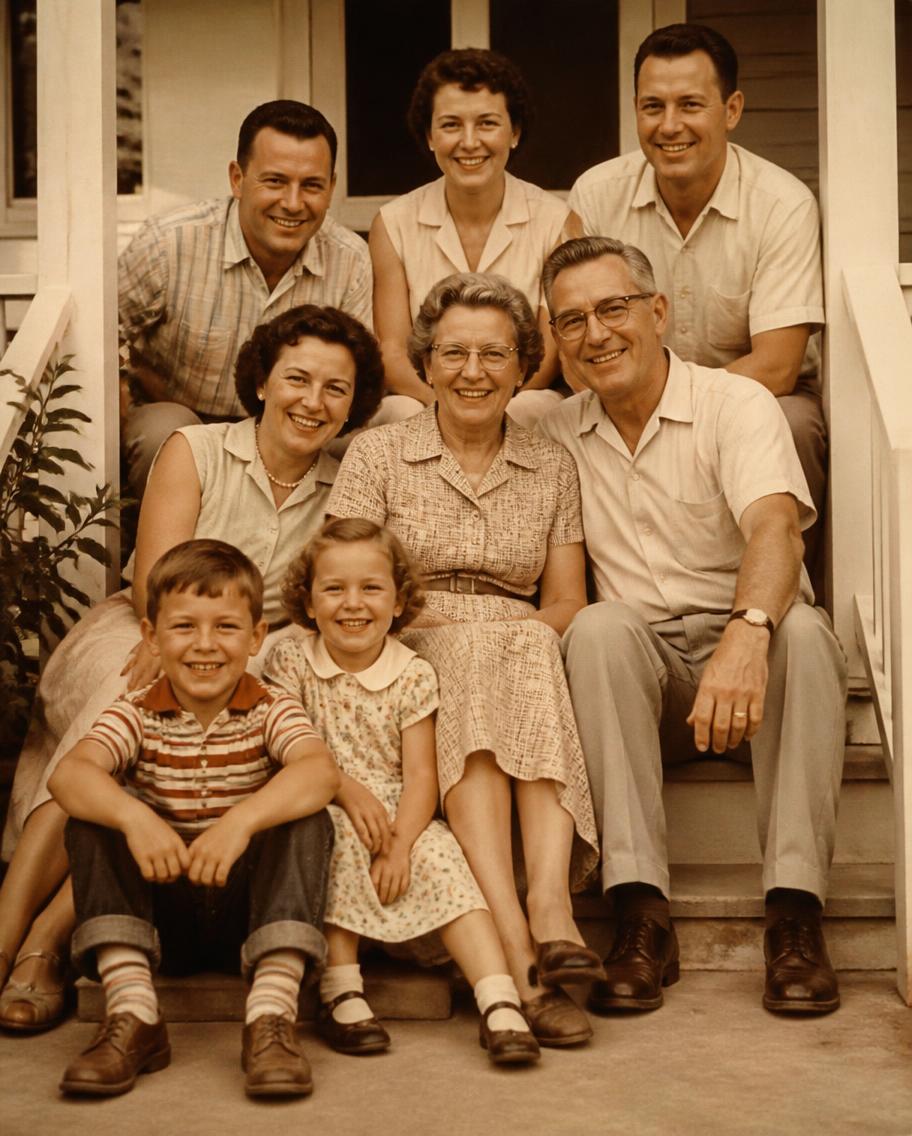 A three-generation family photograph kept in a private Kinnect family archive